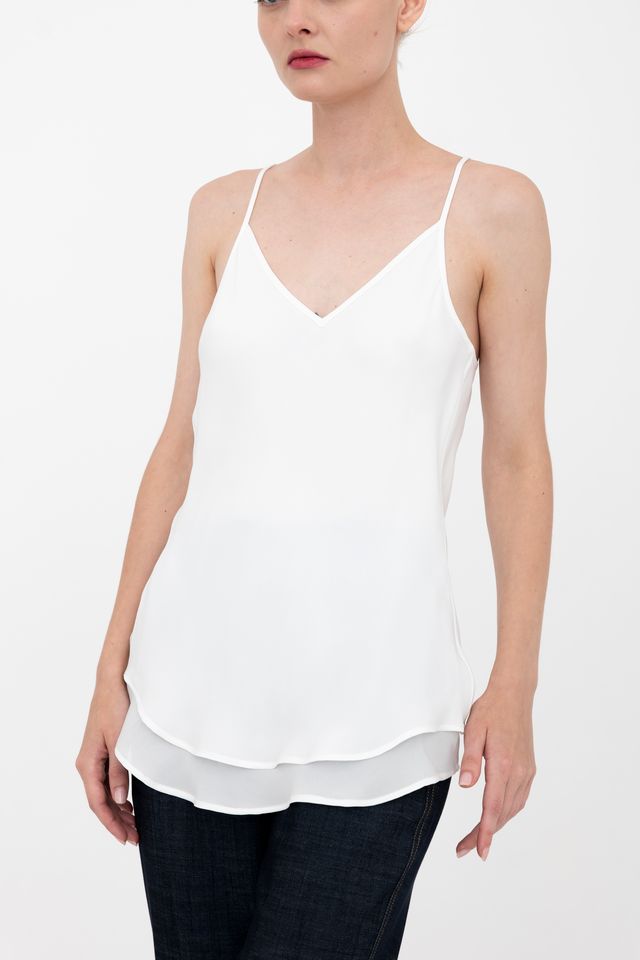 Silk Georgette Bias Double Layered Camisole - BETULA Top GENERAL ORIENT White P