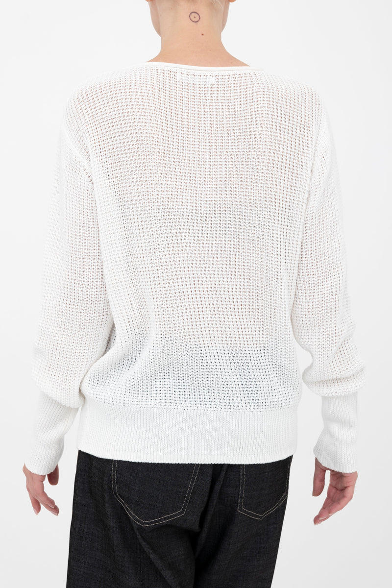 Cotton Waffle Knit Top with Grosgrain Trim - BERNETTE Sweater YUE FENG