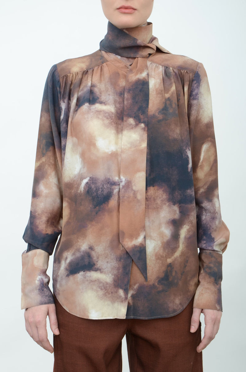 Silk Blouse with Tie - AUBRIETA FA24 Shirt GENERAL ORIENT Tie Dye Camo P 