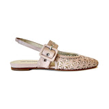Round Toe Perforated Sling Back Flats with Buckle - DOS55 Shoes Halmanera Fossile 37