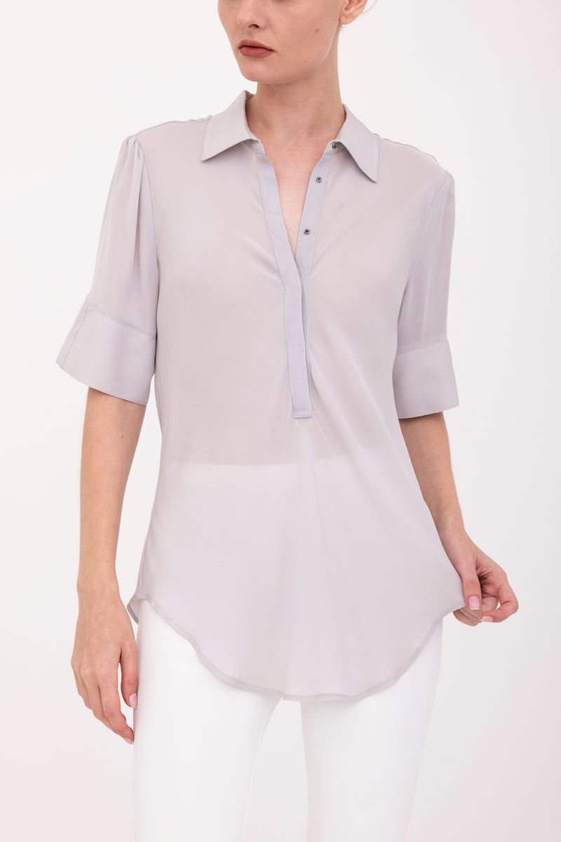 Silk Georgette Short Sleeve Pullover Shirt - BAYLOR Top GENERAL ORIENT Mauve Silk P