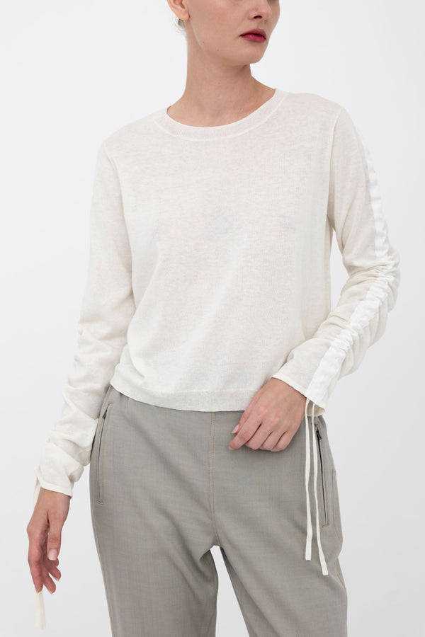 Organic Cotton Blend Crew Neck Knit Top - BRIAR Sweater YUE FENG Chalk P