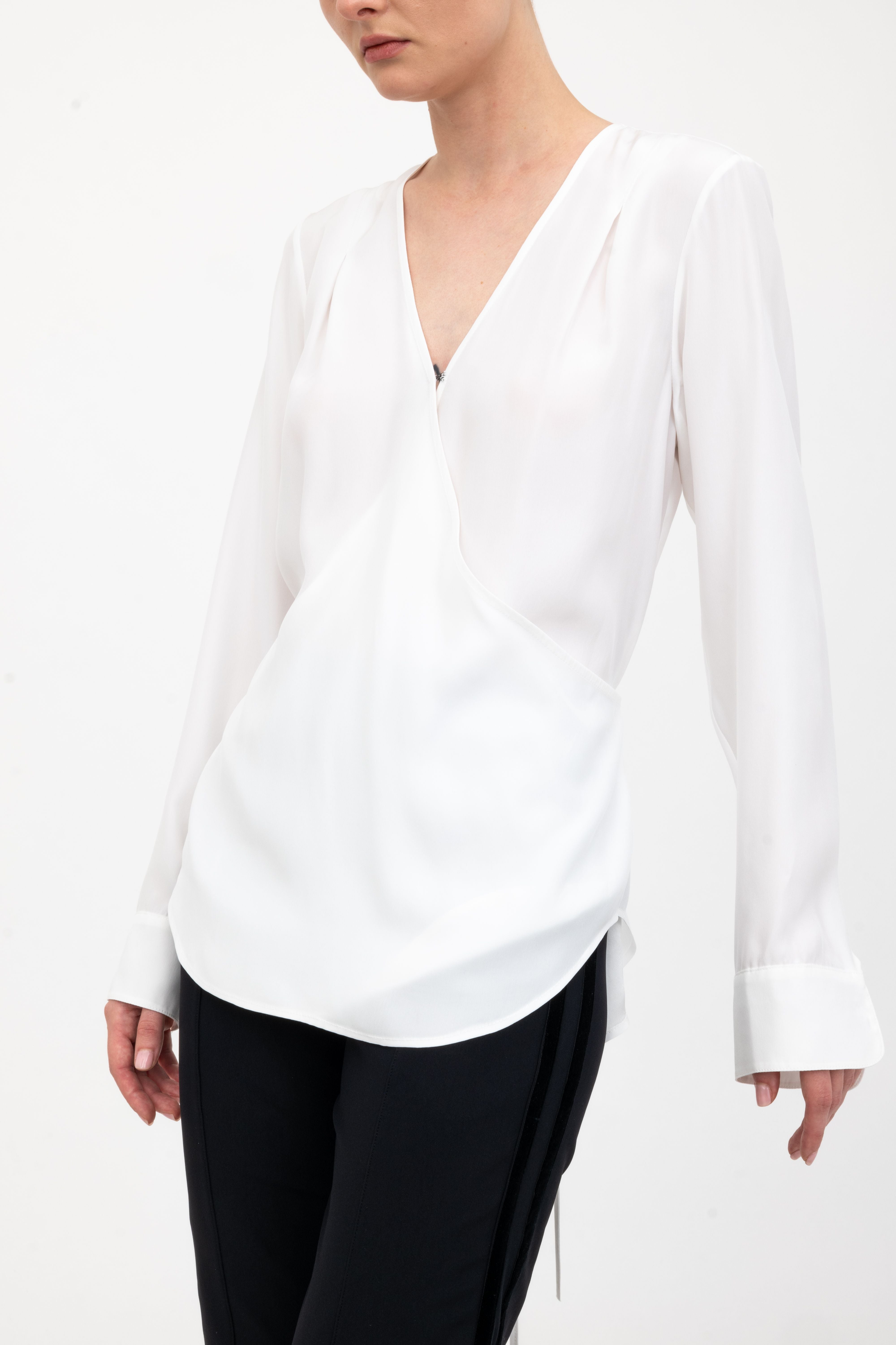 Silk Surplice Top with Wrap Tie - AMBROSE Top GENERAL ORIENT White P