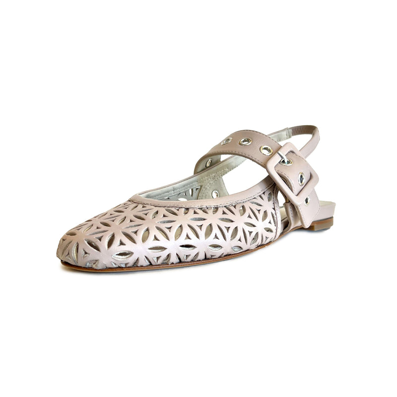 Round Toe Perforated Sling Back Flats with Buckle - DOS55 Shoes Halmanera