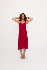 Silk Georgette Strap Midi Dress with Grosgrain Trim - BABETTE Dress GENERAL ORIENT