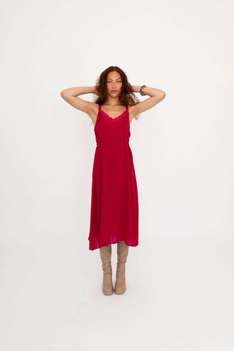 Silk Georgette Strap Midi Dress with Grosgrain Trim - BABETTE Dress GENERAL ORIENT