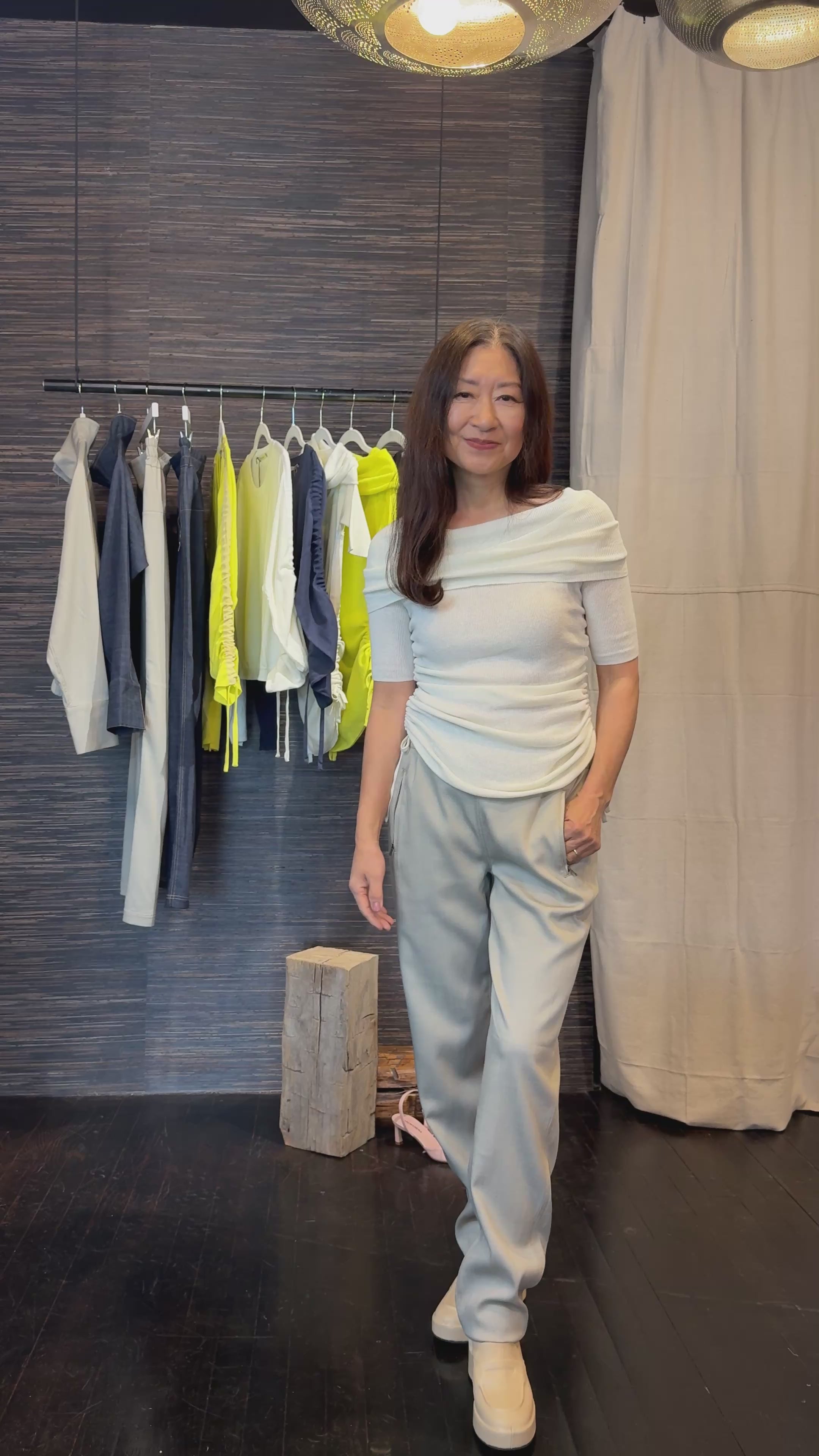 Organic Cotton Blend Off Shoulder Rib Knit Top - BICHON Sweater YUE FENG