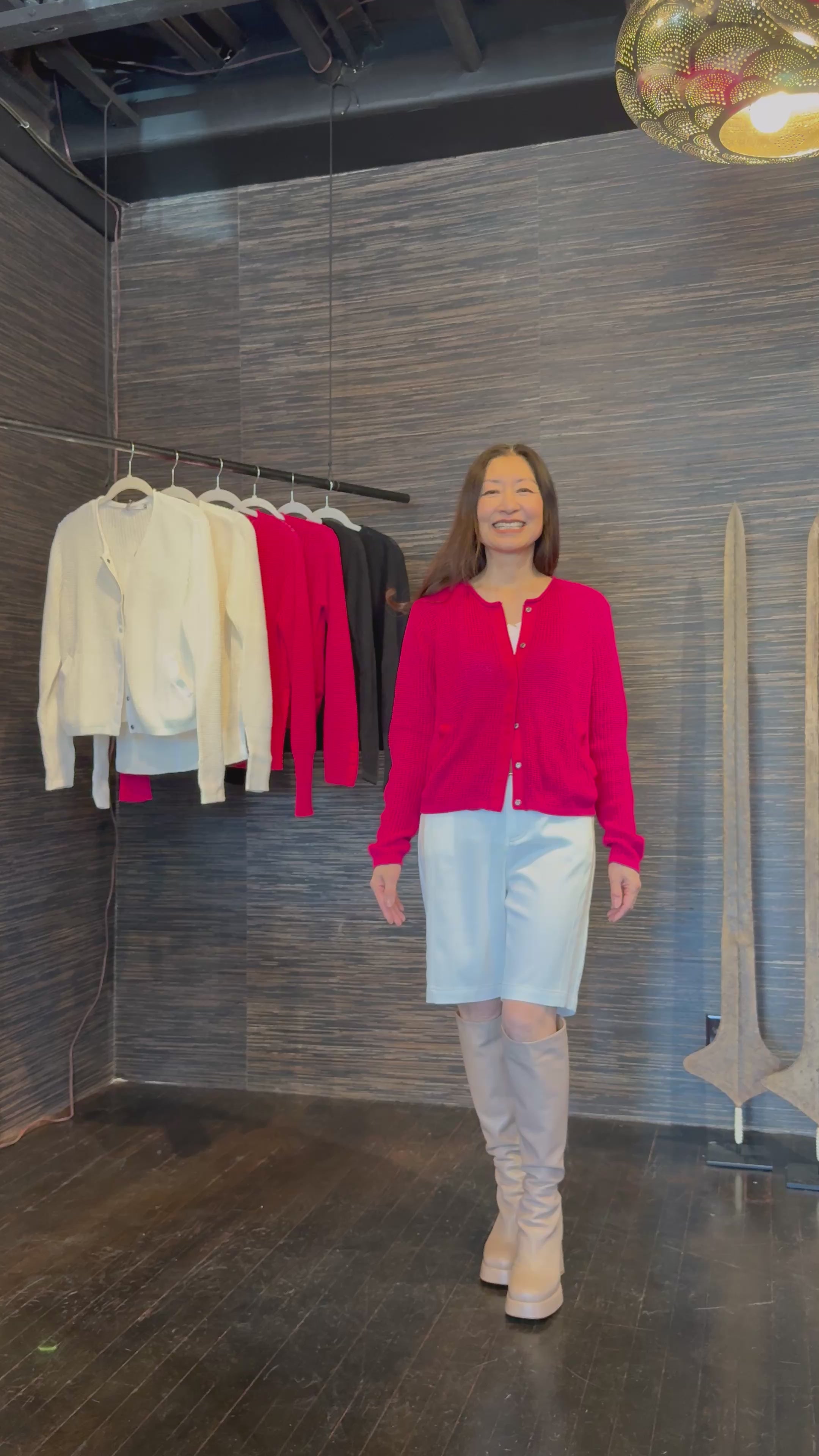 Cotton Waffle Knit Top with Grosgrain Trim - BERNETTE Sweater YUE FENG