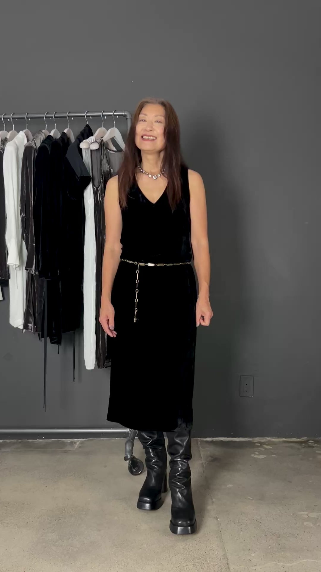 Silk Velvet V-Neck Sleeveless Midi Dress - ATHENA Dress GENERAL ORIENT