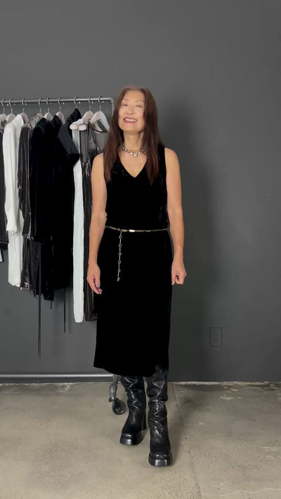 Silk Velvet V-Neck Sleeveless Midi Dress - ATHENA Dress GENERAL ORIENT