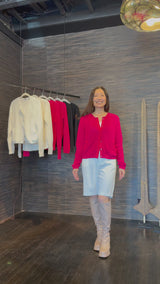 Cotton Waffle Knit Crew Neck Cardigan - BIJOUX Sweater YUE FENG