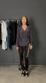 Silk Surplice Top with Wrap Tie - AMBROSE Shirt GENERAL ORIENT