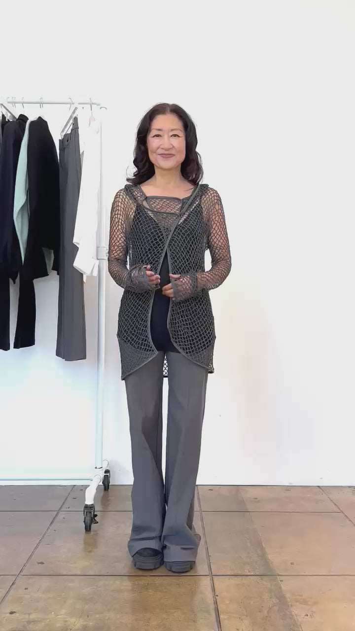 Hand Crochet Hooded Cardigan with Leather Trim - VIVION Sweater STYLEM