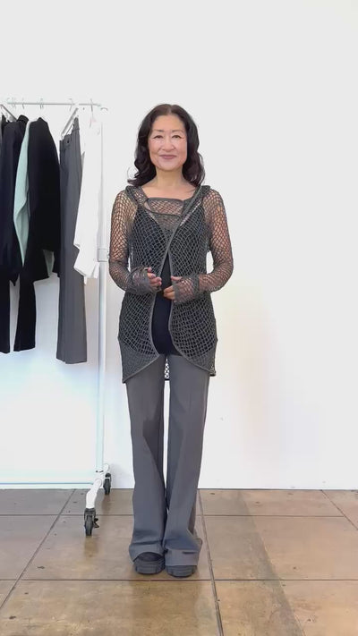 Hand Crochet Hooded Cardigan with Leather Trim - VIVION Sweater STYLEM