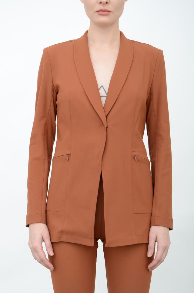 Tech Stretch Shawl Collar Blazer with Utility Pockets - VALBELLA FA24 Jacket GENERAL ORIENT Brick-TS S 