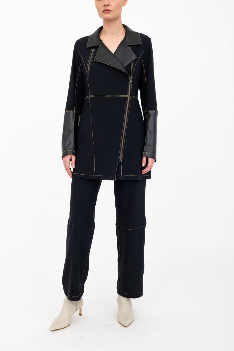 Tech Stretch Moto Coat with Vegan Leather & Contrast Stitching - ASANA H24 Coat GENERAL ORIENT   