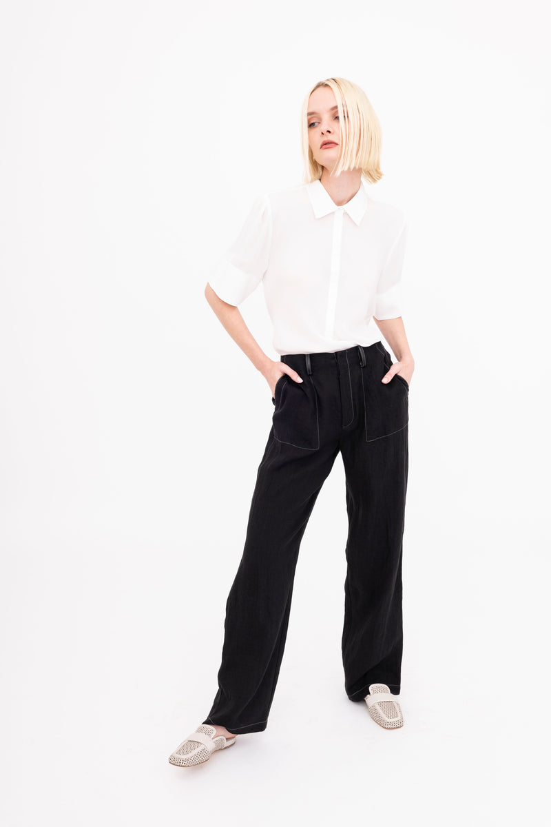 Silk Georgette Short Sleeve Pullover Shirt - BAYLOR Top GENERAL ORIENT