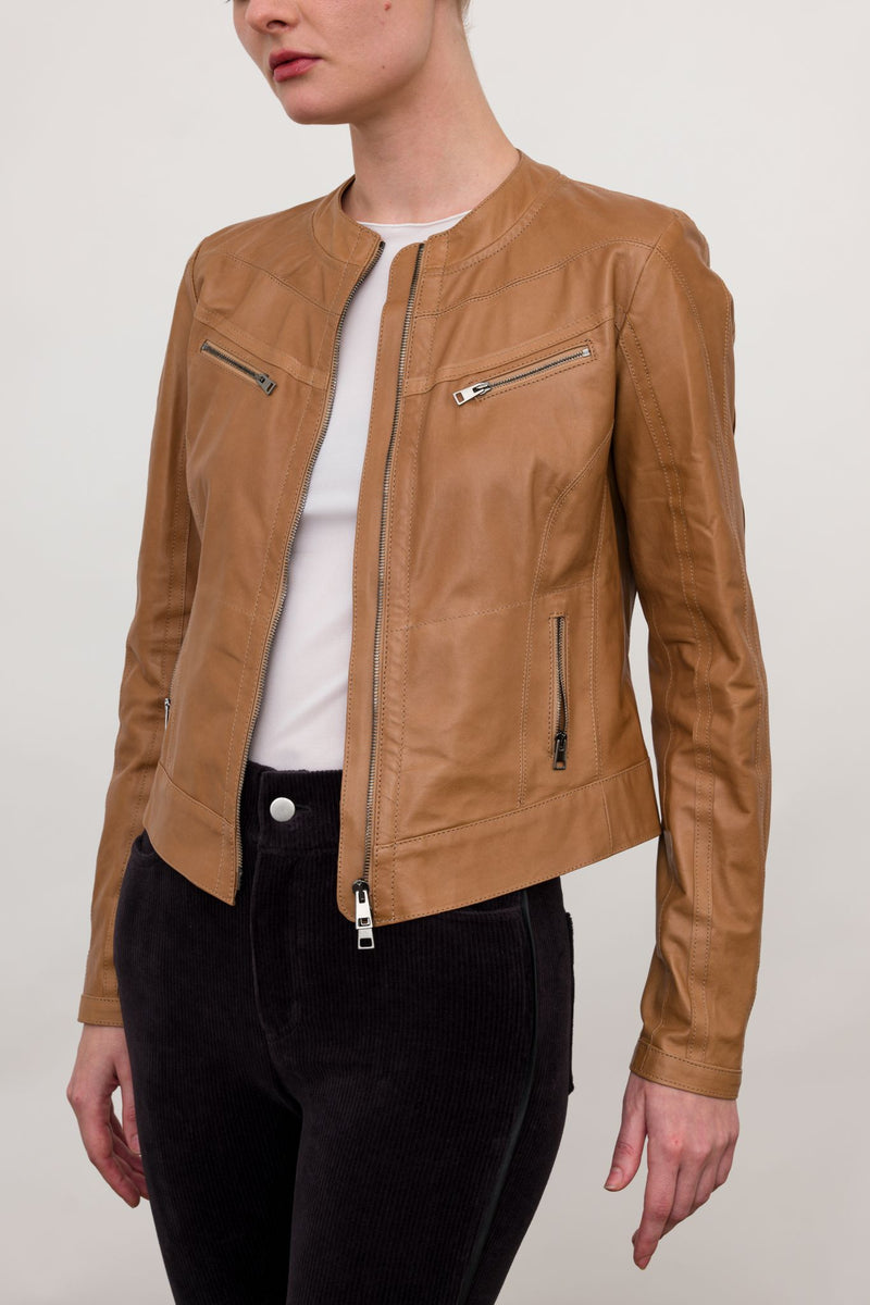 Leather Moto Jacket Jacket Artico s.a.s Tan P 