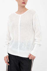 Cotton Waffle Knit Top with Grosgrain Trim - BERNETTE Sweater YUE FENG White P