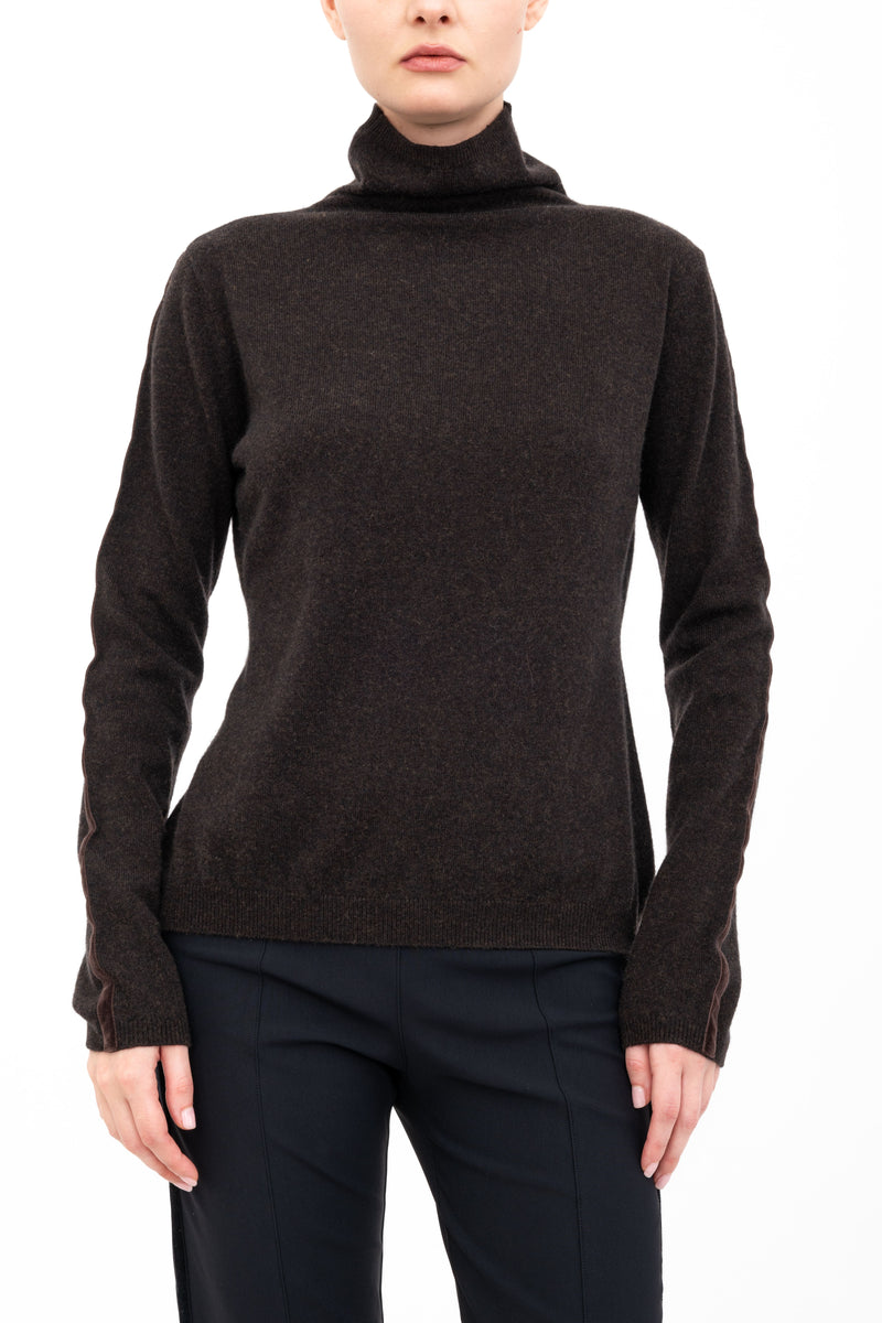 Cashmere Blend Mock Neck Knit Top with Velvet Trim - ALEXIA H24 Sweater STYLEM   