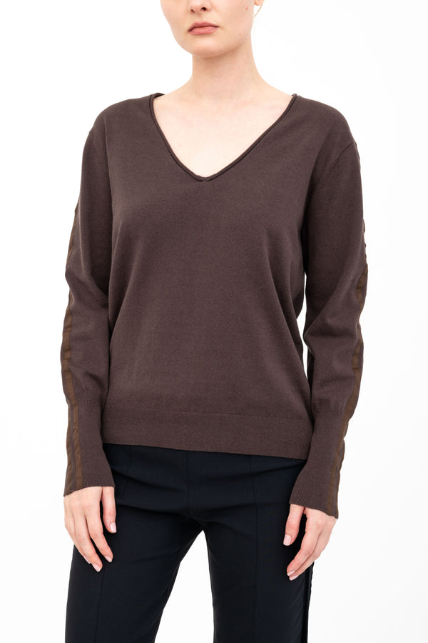 Cotton V Neck Knit Top with Grosgrain Tape - ALBAN H24 Sweater STYLEM   