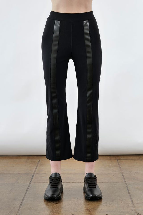 Tech Stretch Cropped Flare Pant with Vegan Leather Stripe - ANITA FA24 Pant STYLEM Black P 