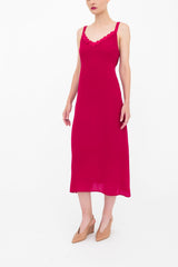 Silk Georgette Strap Midi Dress with Grosgrain Trim - BABETTE Dress GENERAL ORIENT