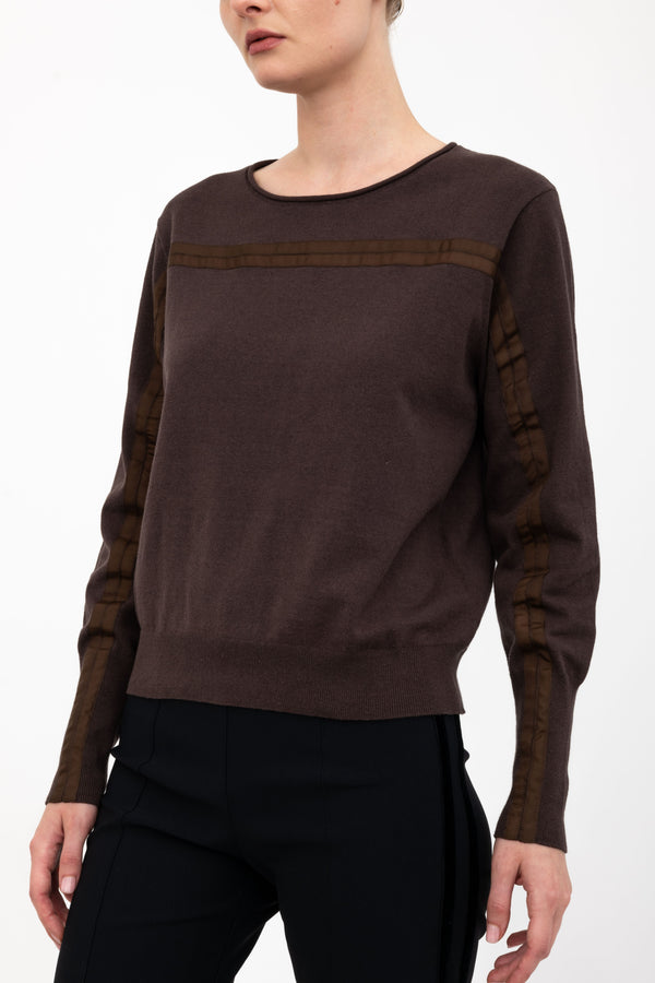 Cotton Crew Neck Knit Top with Grosgrain Tape - AMBRELLE H24 Sweater STYLEM Java Cotton P 