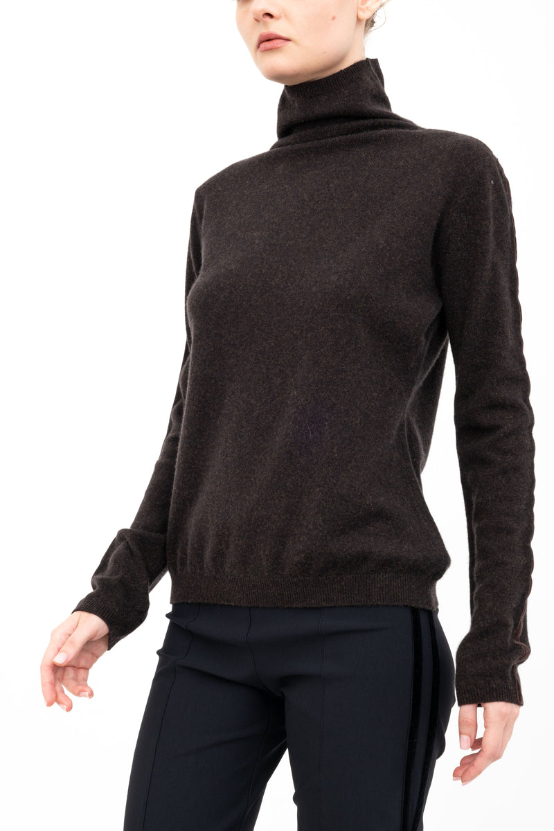 Cashmere Blend Mock Neck Knit Top with Velvet Trim - ALEXIA H24 Sweater STYLEM Java Cashmere P 