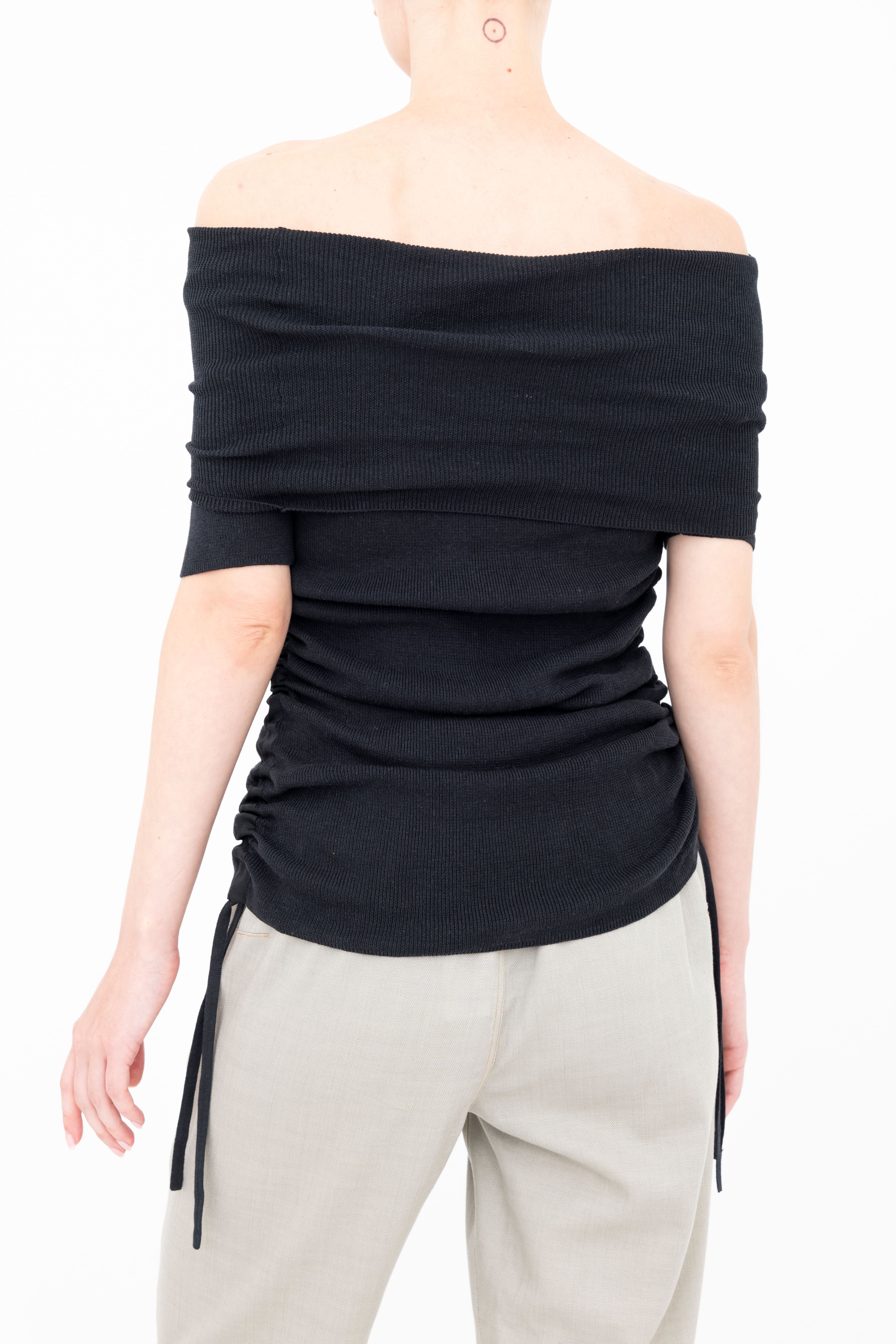 Organic Cotton Blend Off Shoulder Rib Knit Top - BICHON Sweater YUE FENG