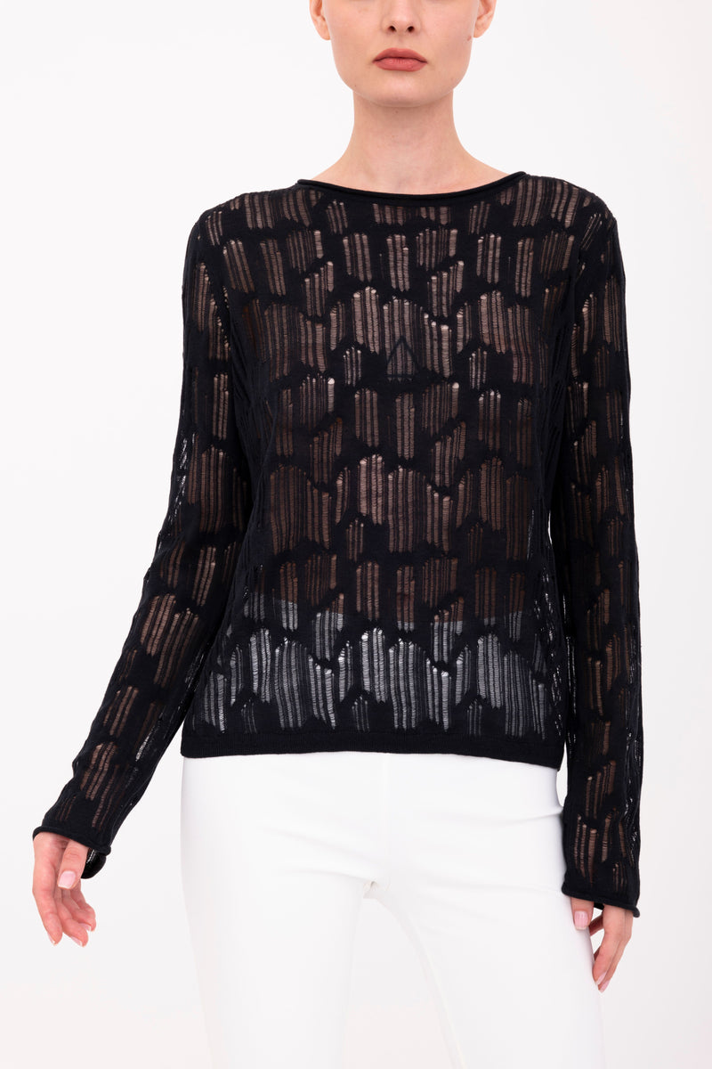 Organic Cotton Hemp Distressed Crew Neck Top - BENI Sweater YUE FENG