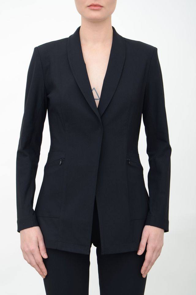 Tech Stretch Shawl Collar Blazer with Utility Pockets - VALBELLA CORE Jacket General Orient Black P 