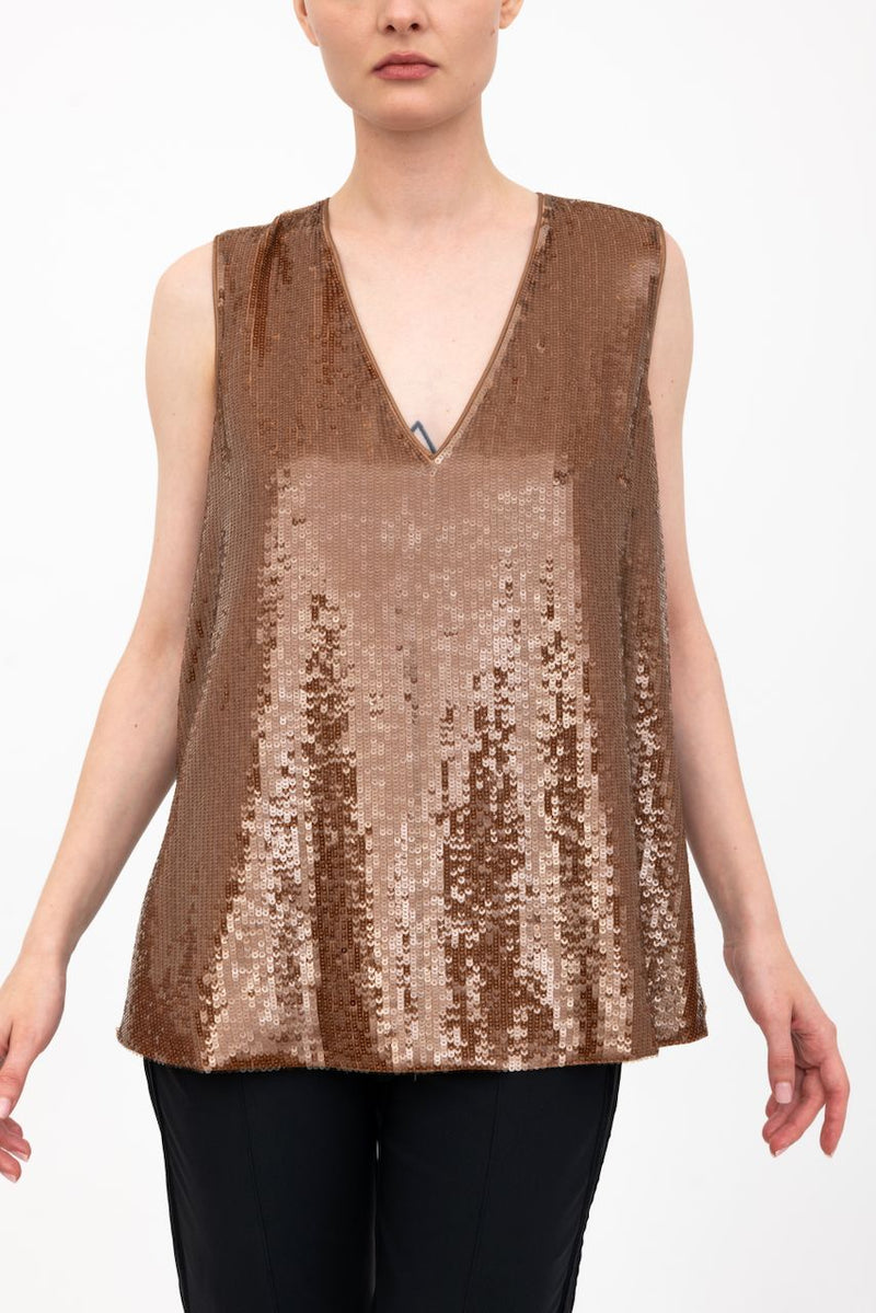 Sequins V Neck Shell Top - ARIANA H24 Top GENERAL ORIENT   