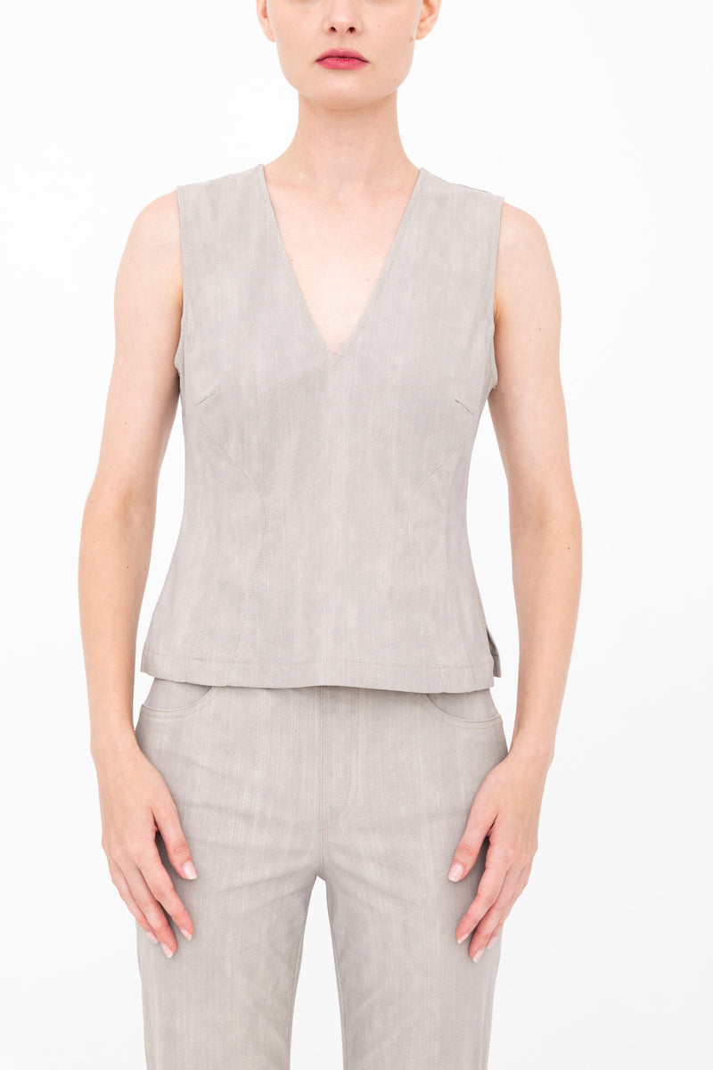 Soft Tech Double V Neck Jean Tank - BAILEE Top GENERAL ORIENT