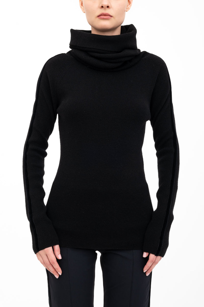 Cashmere Blend Off Shoulder Rib Knit with Velvet Trim - ASHIYA H24 Sweater STYLEM   