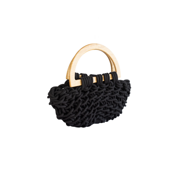 Handmade Crocheted Cotton Rope Bag With Wood Handle - MARGOT Bag Alienina   