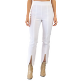 Stretch Linen Slim Pant with Front Ankle Leather Trim - TREVOR Pant STYLEM White P 
