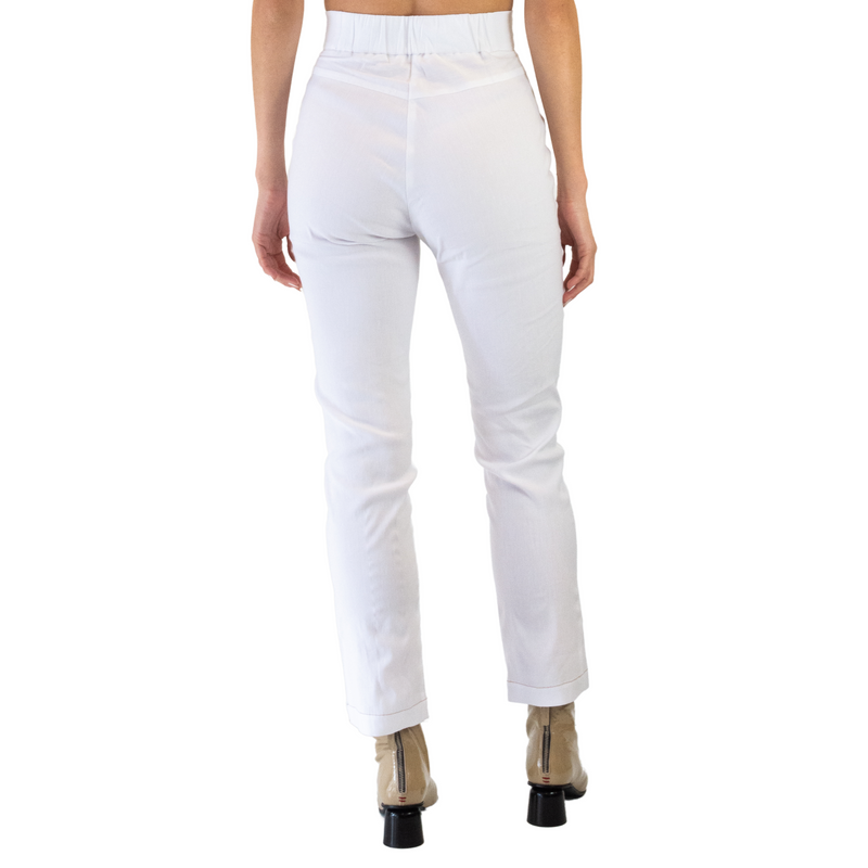 Stretch Linen Slim Pant with Front Ankle Leather Trim - TREVOR Pant STYLEM   
