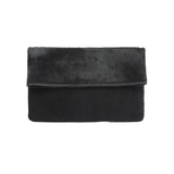 Half Calf and Suede Fold-Over Clutch - SOLIN Bag Elaine Kim Collection Black / Black Hair Calf  