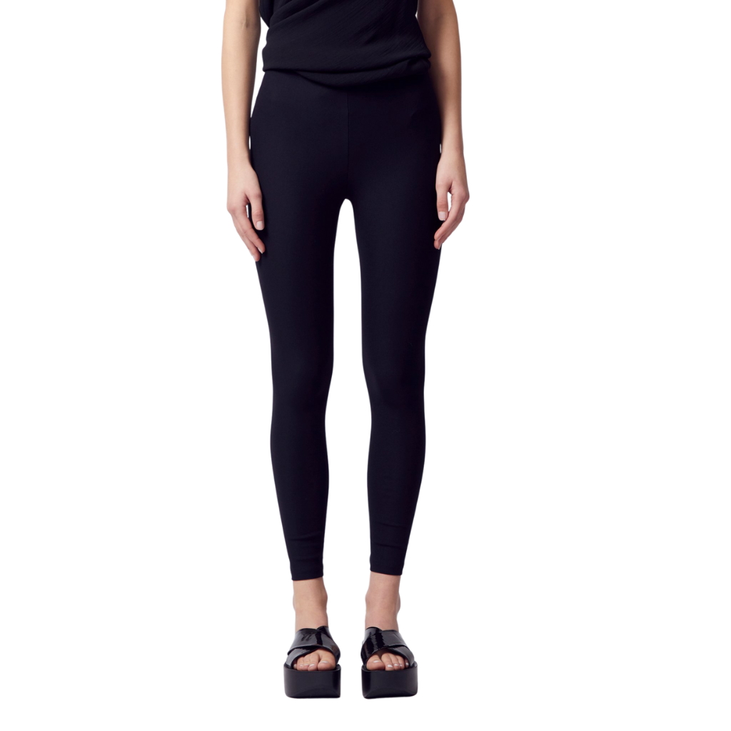 Tech Stretch Leggings w/ Leather Trim - ITAL CORE Pant STYLEM Black P 