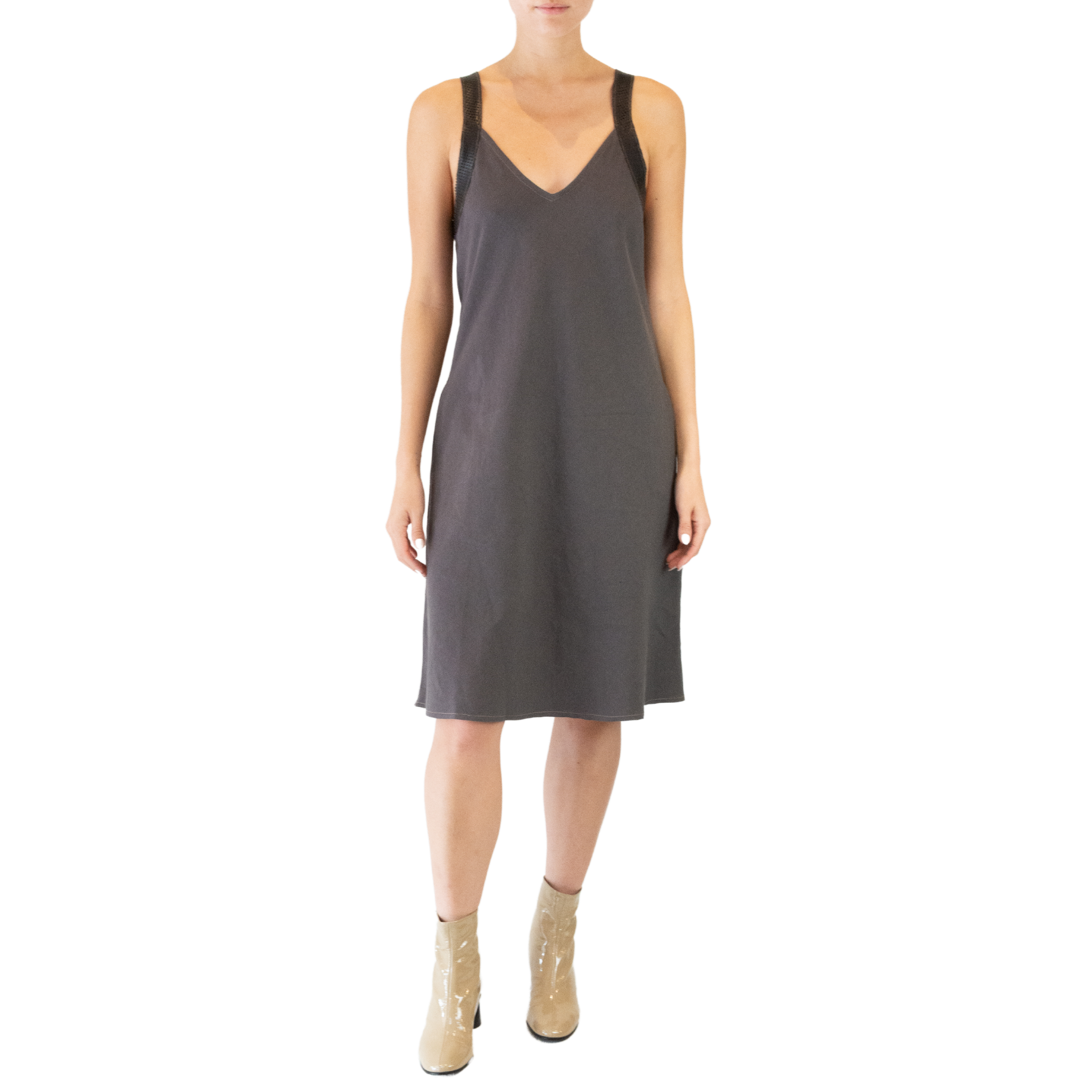 Stretch Linen Dress w/Leather Strap -TEONI Dress STYLEM Lava P 