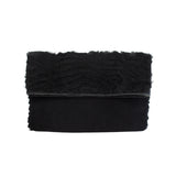 Half Calf and Suede Fold-Over Clutch - SOLIN Bag Elaine Kim Collection Black / Natural Black Hair Calf  
