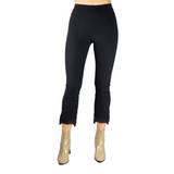 Leather Step Hem Cropped Flare Tech Stretch Leggings - OLGA PERFORATED TRIM Pant STYLEM Black Perforated P 
