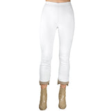 Leather Step Hem Cropped Flare Tech Stretch Leggings - OLGA PERFORATED TRIM Pant STYLEM White Perforated P 
