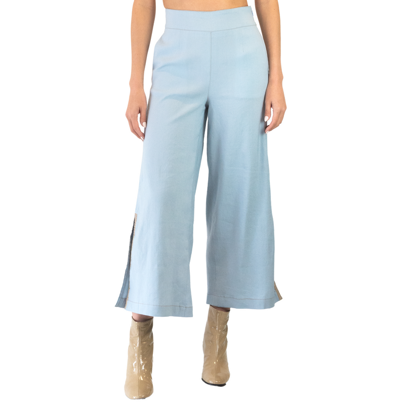 Stretch Linen Wide Culotte Pant - TROYTON Pant STYLEM Cerulean Blue P 