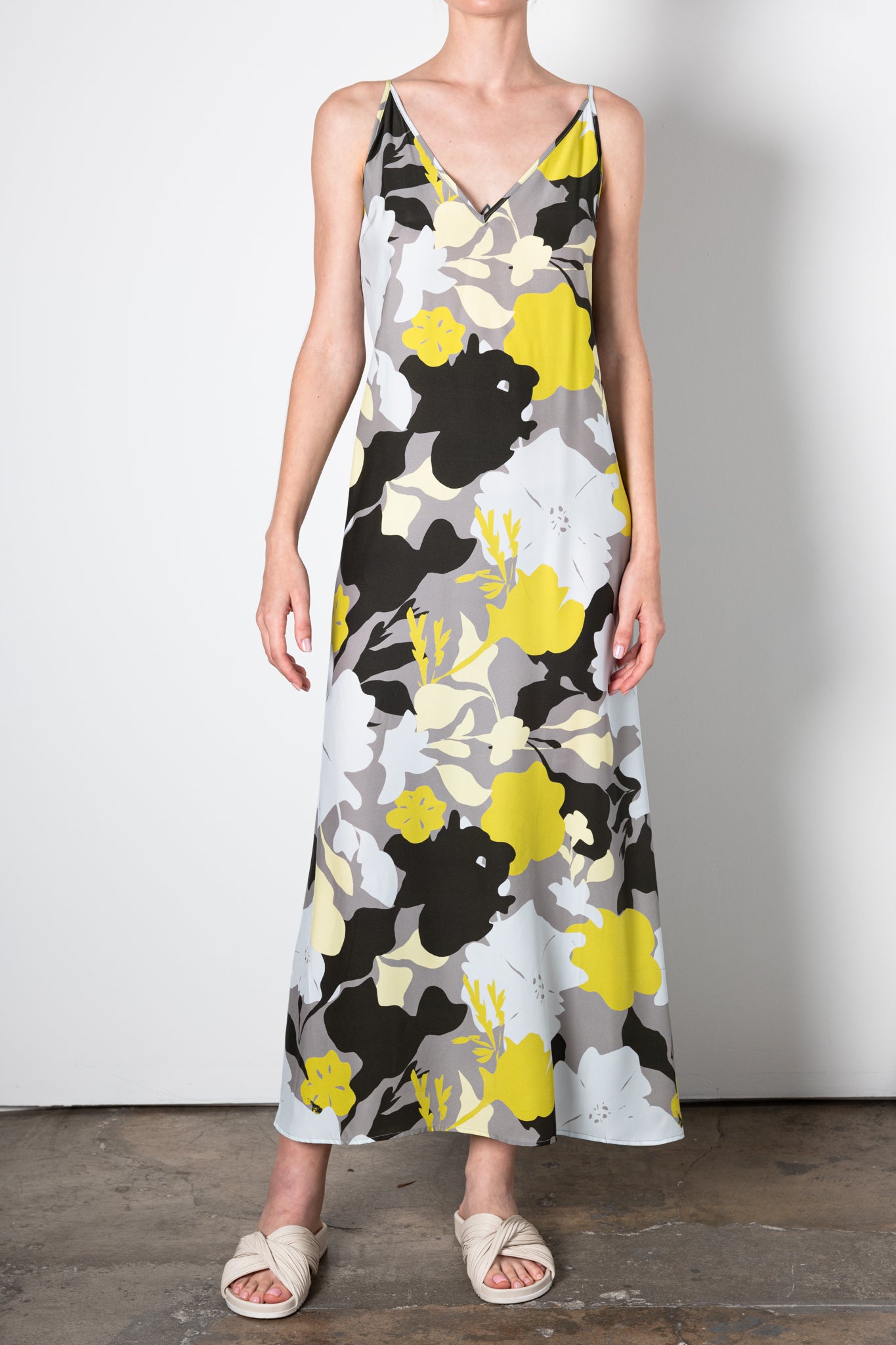 Silk Spaghetti Strap Maxi Dress - ULYSSA Dress General Orient Garden Print P 