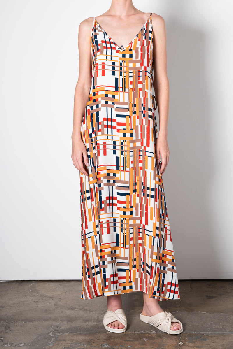 Silk Spaghetti Strap Maxi Dress - ULYSSA Dress General Orient Geo Print P 