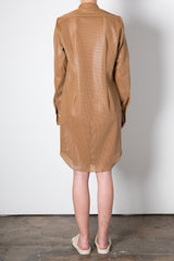 Vegan Perforated Leather Shirt Jacket Dress - VALMONT Dress STYLEM   