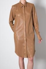 Vegan Perforated Leather Shirt Jacket Dress - VALMONT Dress STYLEM Chai P 