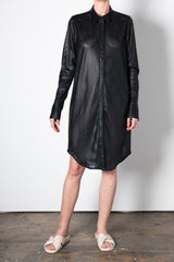 Vegan Perforated Leather Shirt Jacket Dress - VALMONT Dress STYLEM Midnight P 